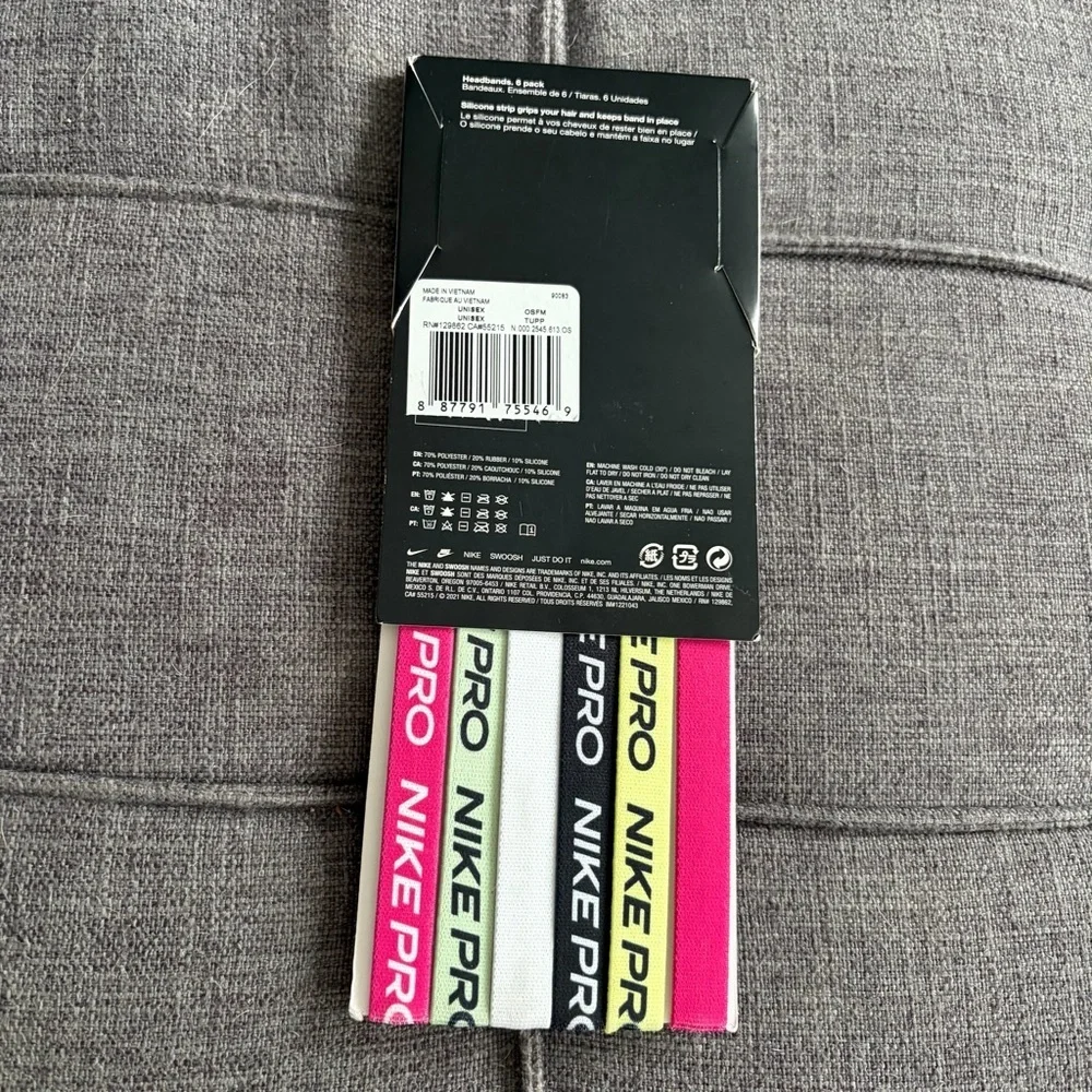 Nike Pro Elastic Headband 6 pack Set in Pink, Yellow, White, Black, Mint